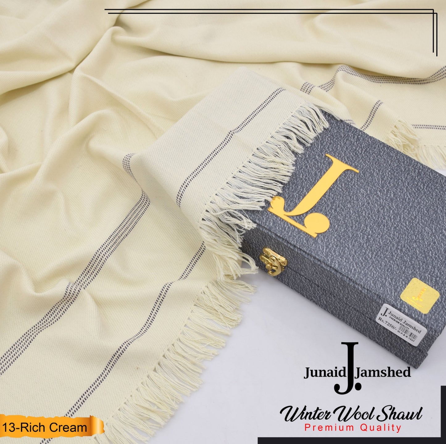 J. PREMIUM WOOL SHAWL FOR MENS WITH GIFT BOX & BAG ( Rich Cream )