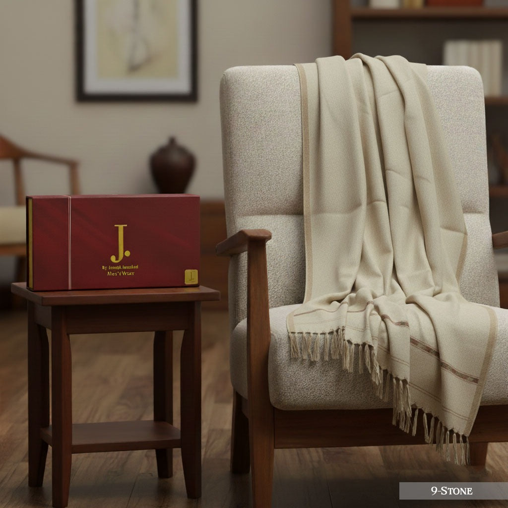 J. PREMIUM WOOL SHAWL FOR MENS WITH LUXURY GIFT BOX & BAG ( Stone )