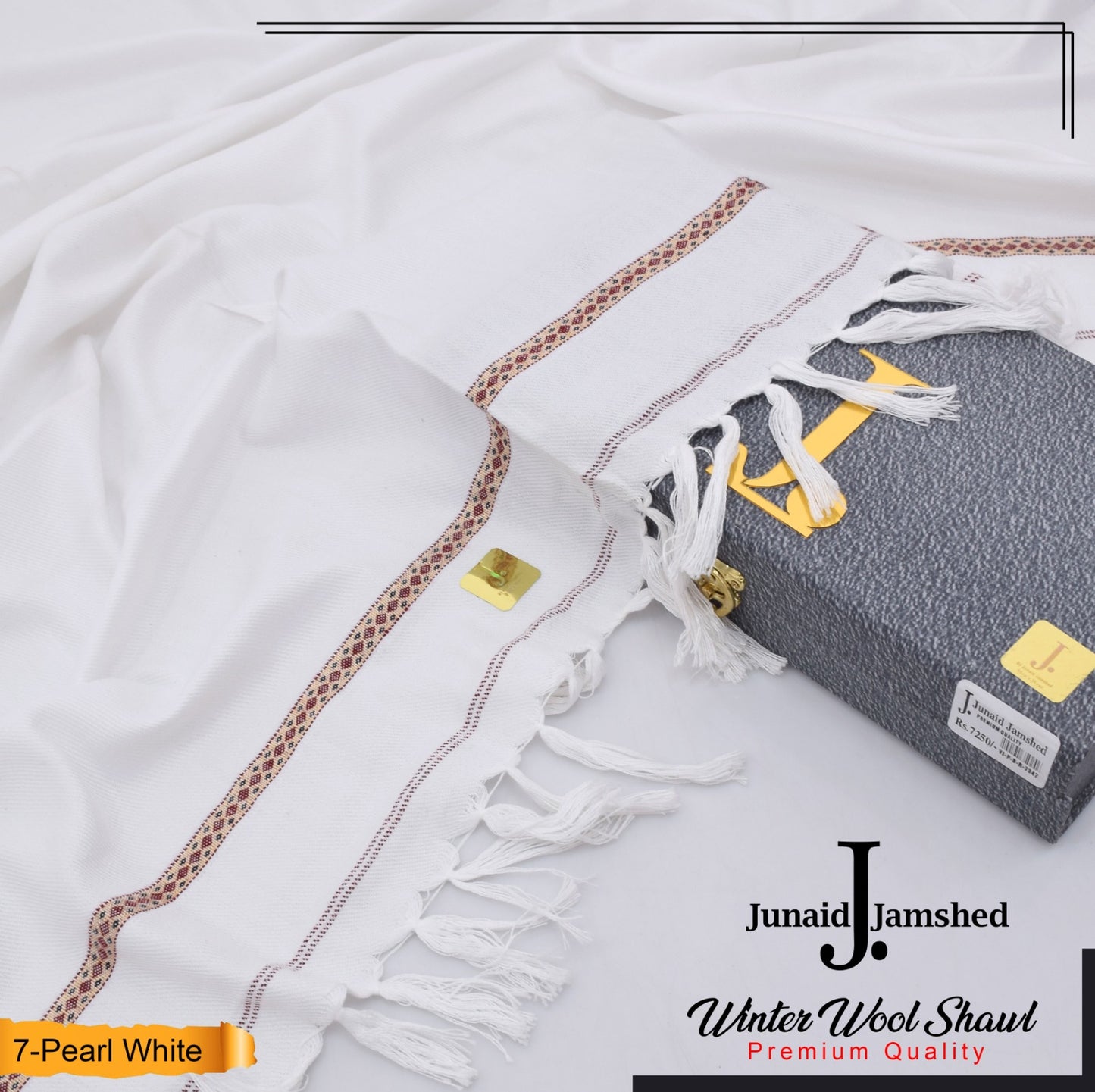 J. PREMIUM WOOL SHAWL FOR MENS WITH GIFT BOX & BAG ( pearl white )