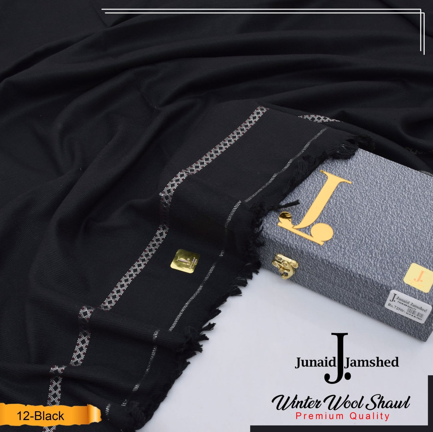 J. PREMIUM WOOL SHAWL FOR MENS WITH GIFT BOX & BAG ( Black )