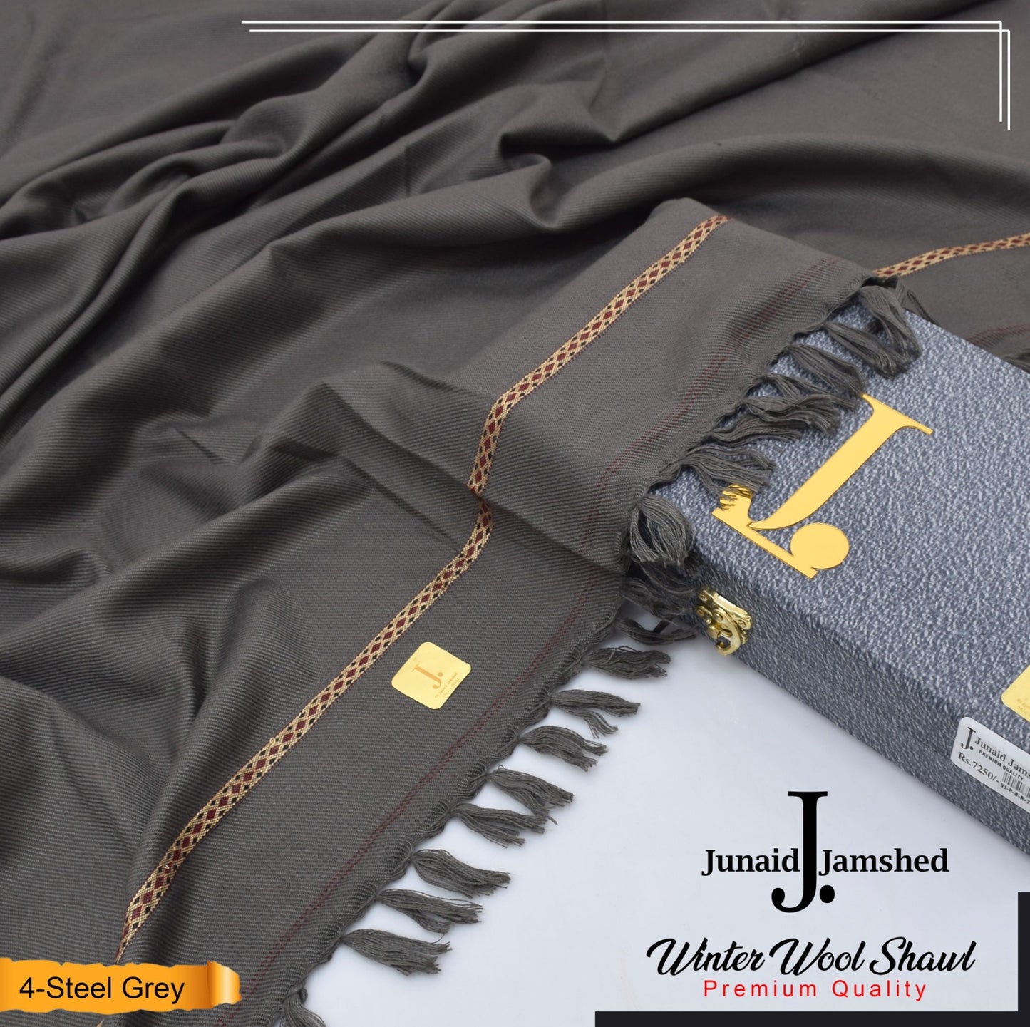 J. PREMIUM WOOL SHAWL FOR MENS WITH GIFT BOX & BAG ( Steel Grey )