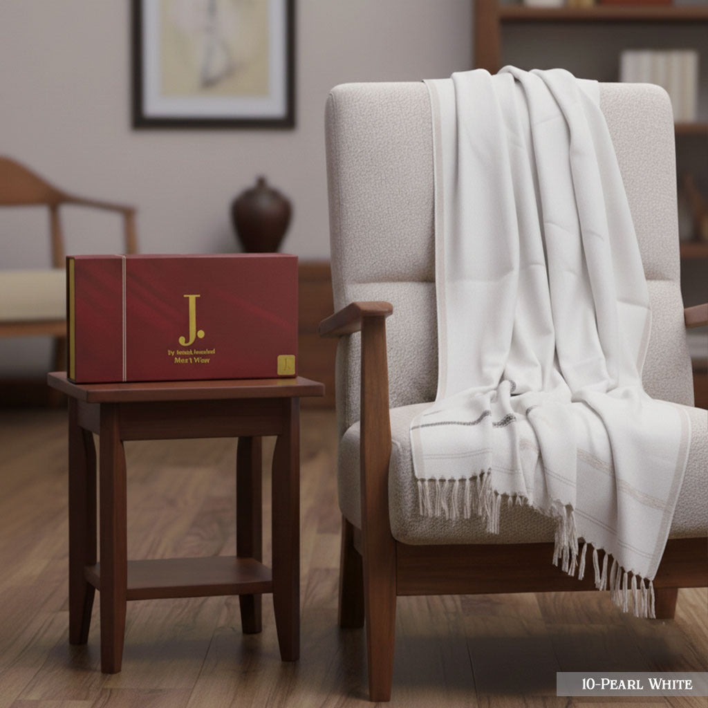 J. PREMIUM WOOL SHAWL FOR MENS WITH LUXURY GIFT BOX & BAG ( Pearl White )