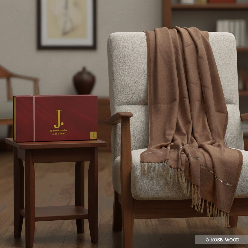 J. PREMIUM WOOL SHAWL FOR MENS WITH LUXURY GIFT BOX & BAG ( Rose Wood )