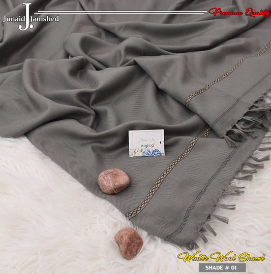 J. JUNAID JAMSHED MENS SOFT WOOL SHAWL WITH J. BAG  + J.CARD + J.TAG   ( GREY )