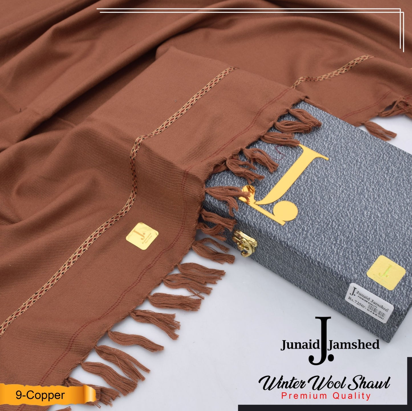J. PREMIUM WOOL SHAWL FOR MENS WITH GIFT BOX & BAG  ( Copper )