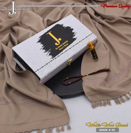 J. PREMIUM WOOL SHAWL FOR MEN WITH LUXURY BOX & BAG +GIFT TASBEH & ATAR ( Rose )