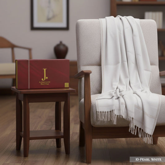 J. PREMIUM WOOL SHAWL FOR MENS WITH LUXURY GIFT BOX & BAG ( Pearl White )