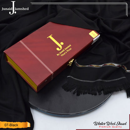 J. PREMIUM WOOL SHAWL FOR MENS WITH LUXURY GIFT BOX & BAG ( Black )